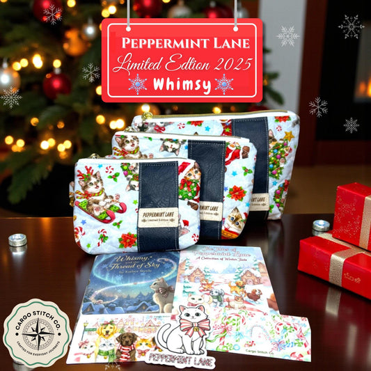 Quilted Pouch Peppermint Lane Limited Edition 2025 – Whimsy’s Collector Set | Cat Cosmetic Bag + Story Zine | Choose Your Size