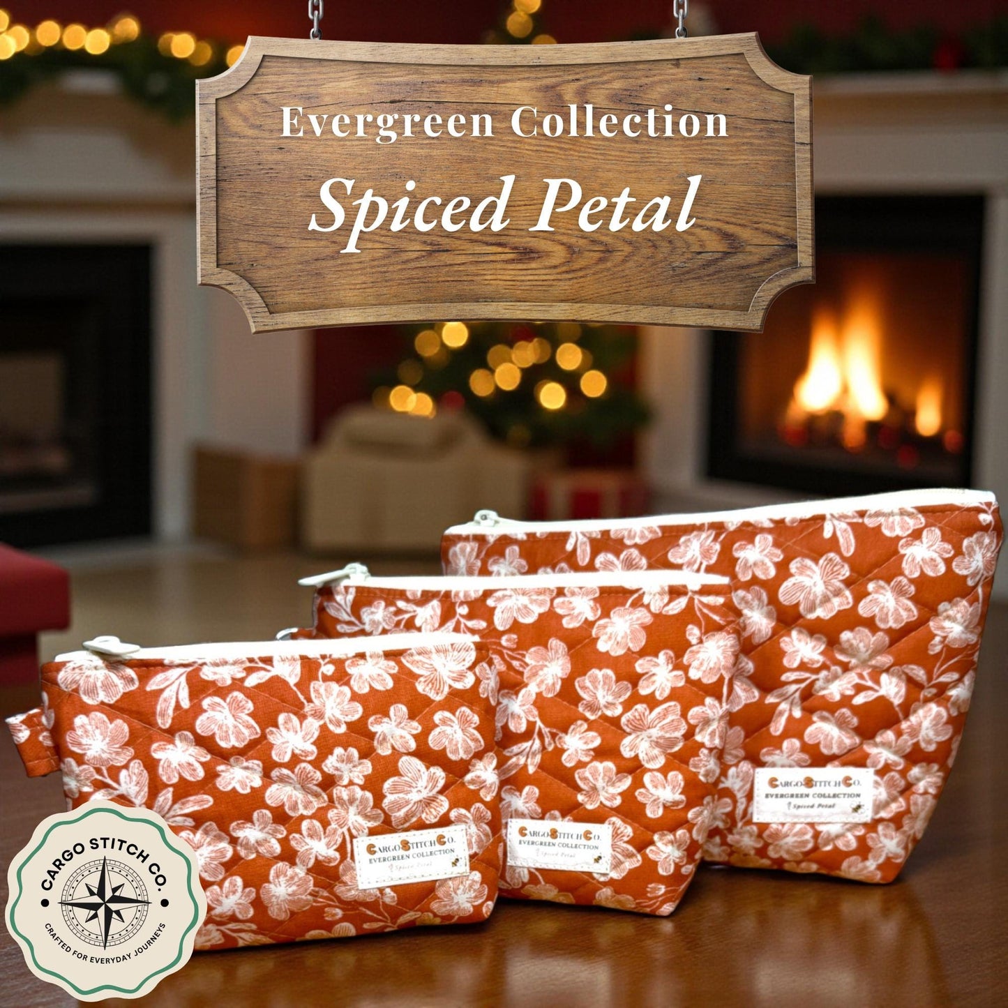 Evergreen Mushroom Quilted Pouch | Cargo Stitch Co. Evergreen Collection | Quilted Cotton Zipper Bags |Woodland Gift | Choose Size or Bundle