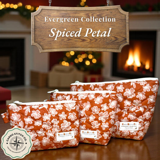 Evergreen Mushroom Quilted Pouch | Cargo Stitch Co. Evergreen Collection | Quilted Cotton Zipper Bags |Woodland Gift | Choose Size or Bundle