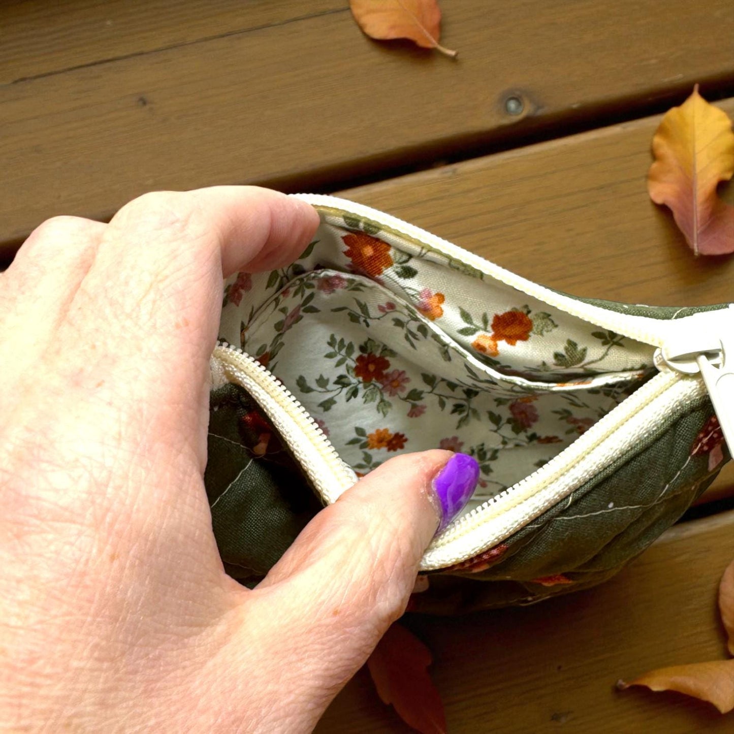 Evergreen Mushroom Quilted Pouch | Cargo Stitch Co. Evergreen Collection | Quilted Cotton Zipper Bags |Woodland Gift | Choose Size or Bundle