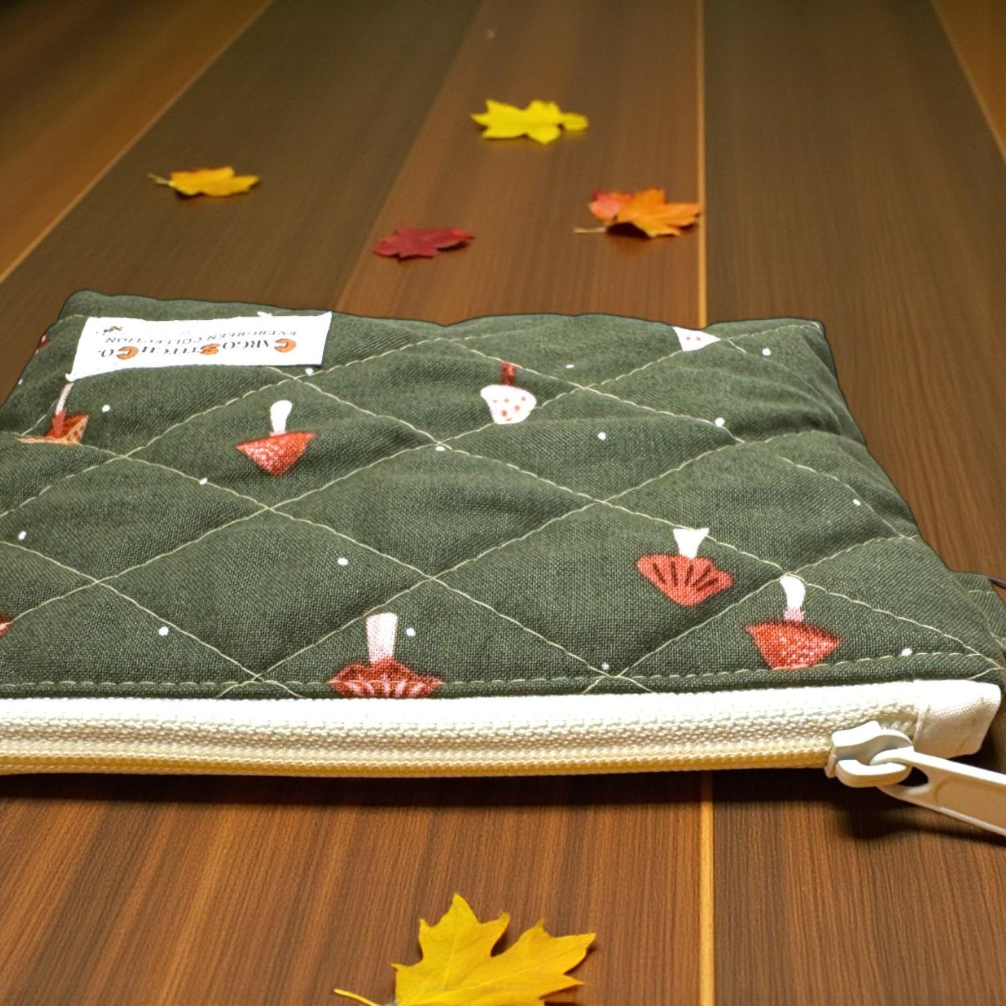Evergreen Mushroom Quilted Pouch | Cargo Stitch Co. Evergreen Collection | Quilted Cotton Zipper Bags |Woodland Gift | Choose Size or Bundle