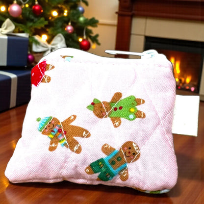 Peppermint Lane Mini Christmas Zipper Pouch, Quilted Coin Purse, Stocking Stuffer, Gift Card Holder, Choose Your Design