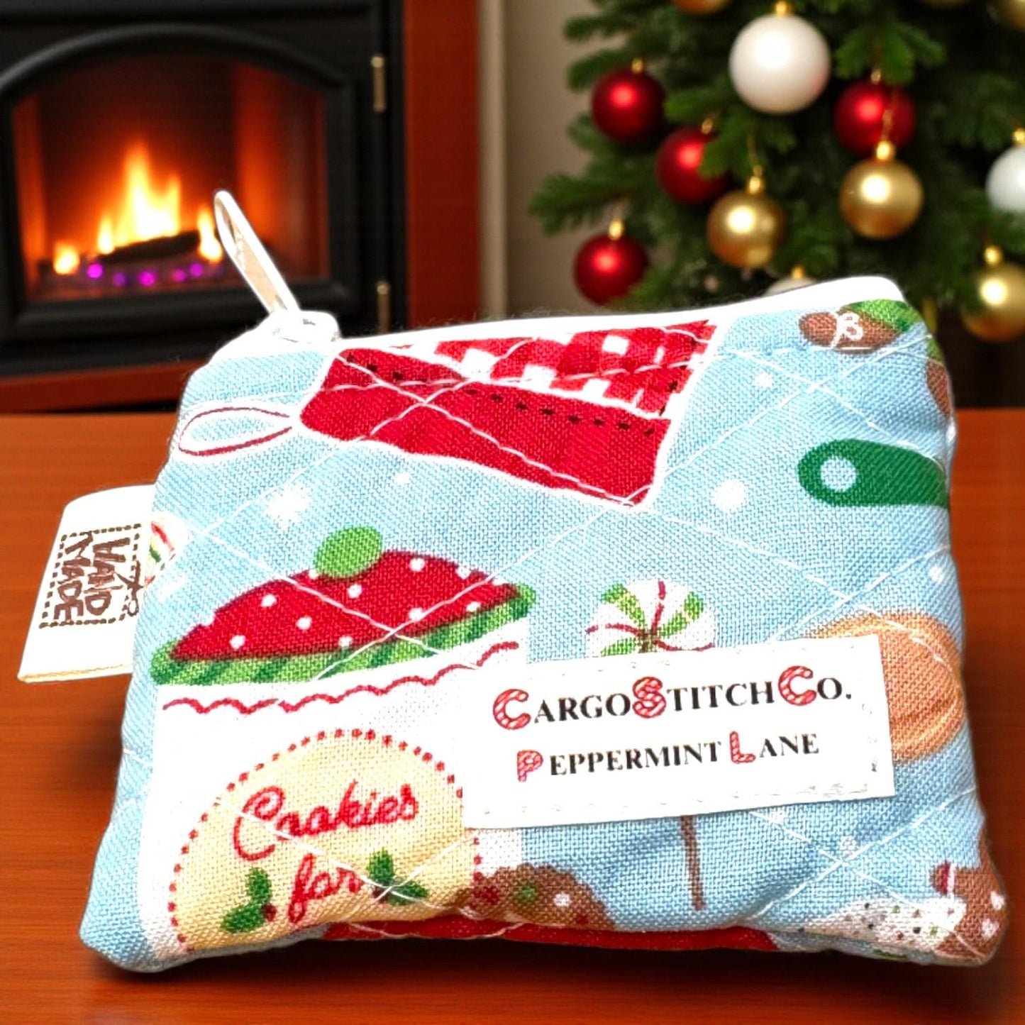 Mini Quilted PouchPeppermint Lane  | Mini 3x2 Christmas Coin Purse | Holiday Gift Bag | Handmade Zipper Pouch | Stocking Stuffer