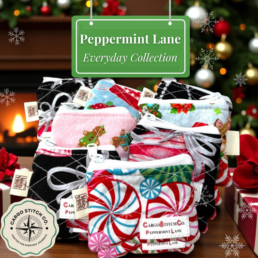 Mini Quilted PouchPeppermint Lane  | Mini 3x2 Christmas Coin Purse | Holiday Gift Bag | Handmade Zipper Pouch | Stocking Stuffer