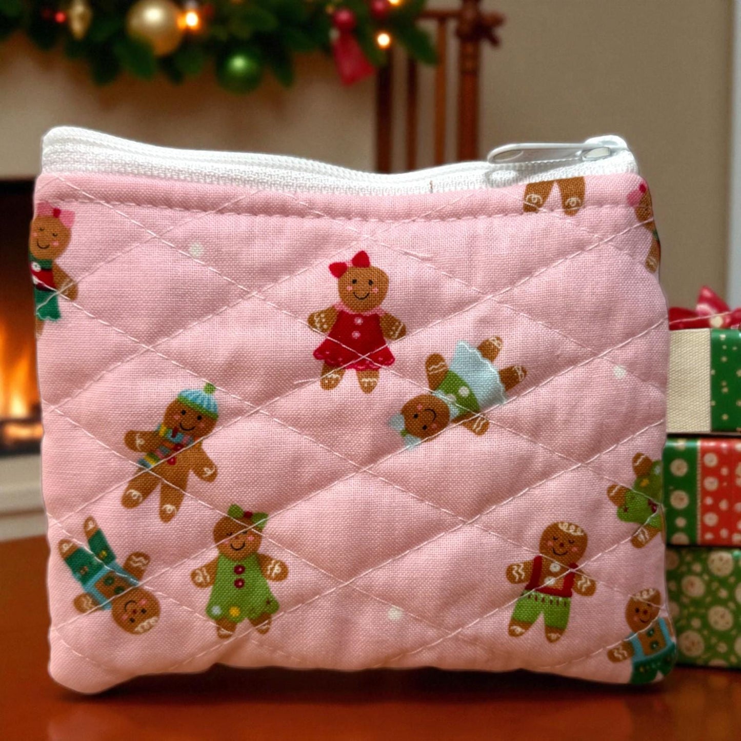 Eco Friendly Peppermint Lane Scrap Series Mini Quilted Pouch | Limited Edition 2025 |Holiday Zipper Bag | One-of-a-Kind Christmas Gift