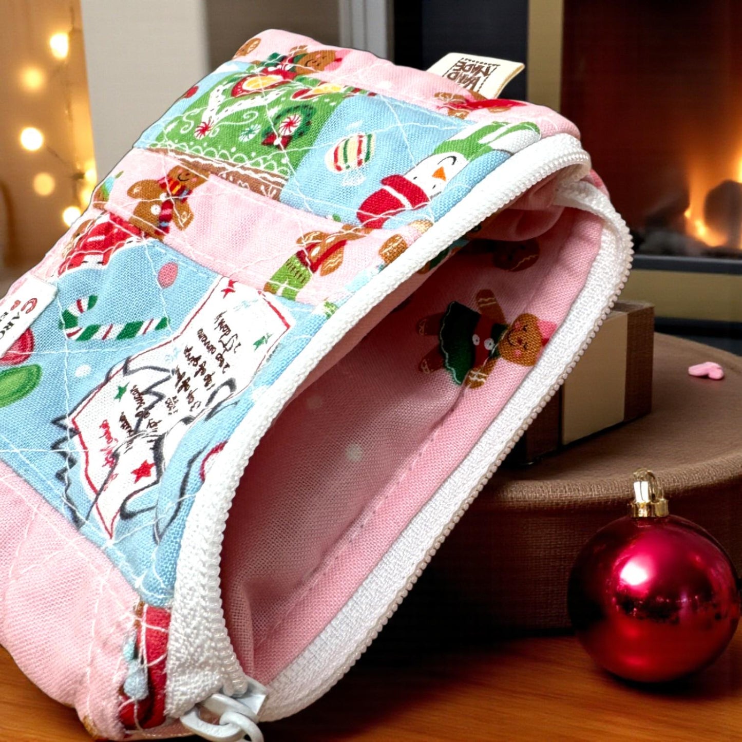 Eco Friendly Peppermint Lane Scrap Series Mini Quilted Pouch | Limited Edition 2025 |Holiday Zipper Bag | One-of-a-Kind Christmas Gift