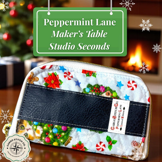 Peppermint Lane Tea Wallet – Maker’s Seconds | Cargo Stitch Co. | Holiday Cat Print | Handmade “Perfectly Imperfect” Sale