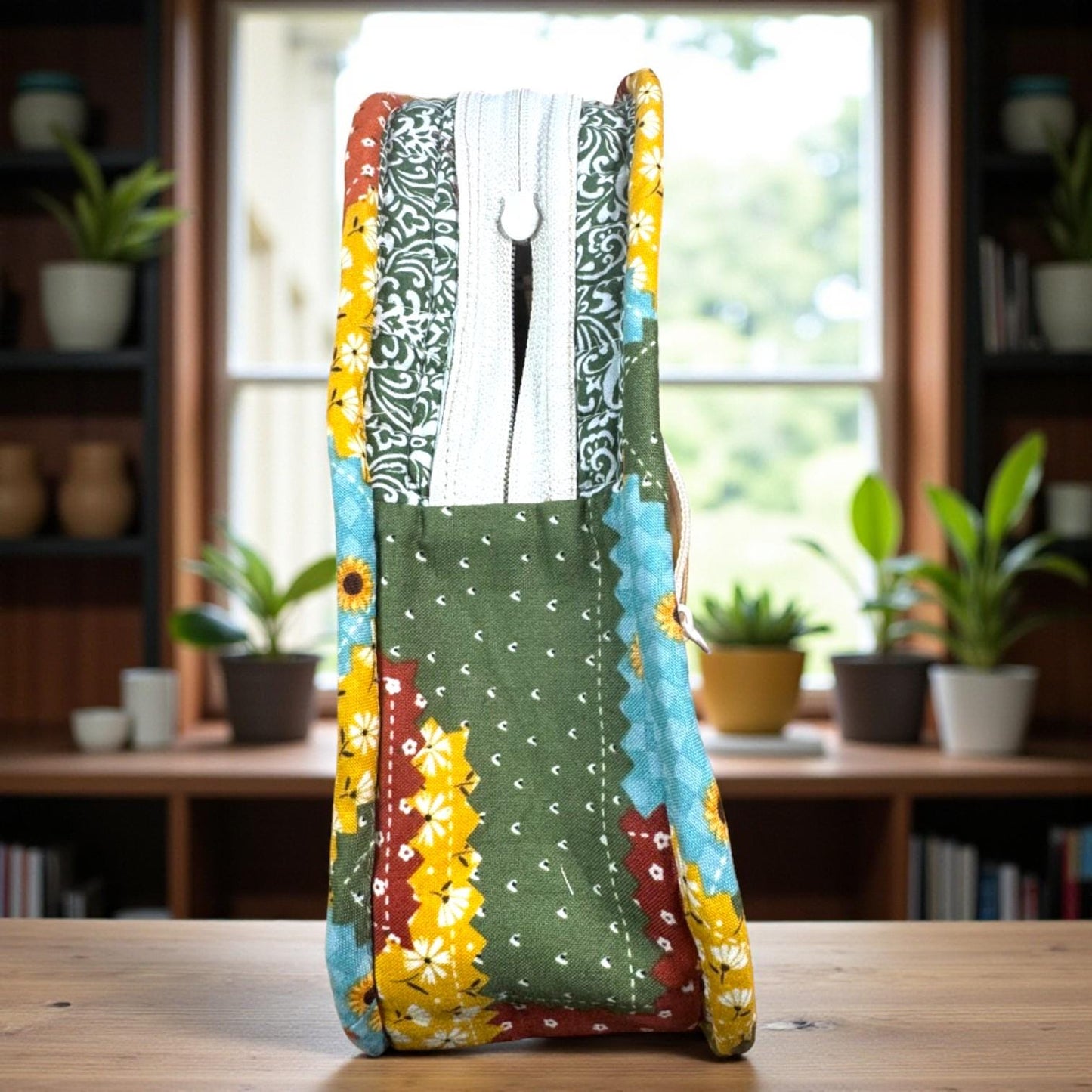 Quilted Patchwork Crossbody Bag – Evergreen Sunflower – Cottagecore Purse – Small Sling Bag – Handmade Gift for Her