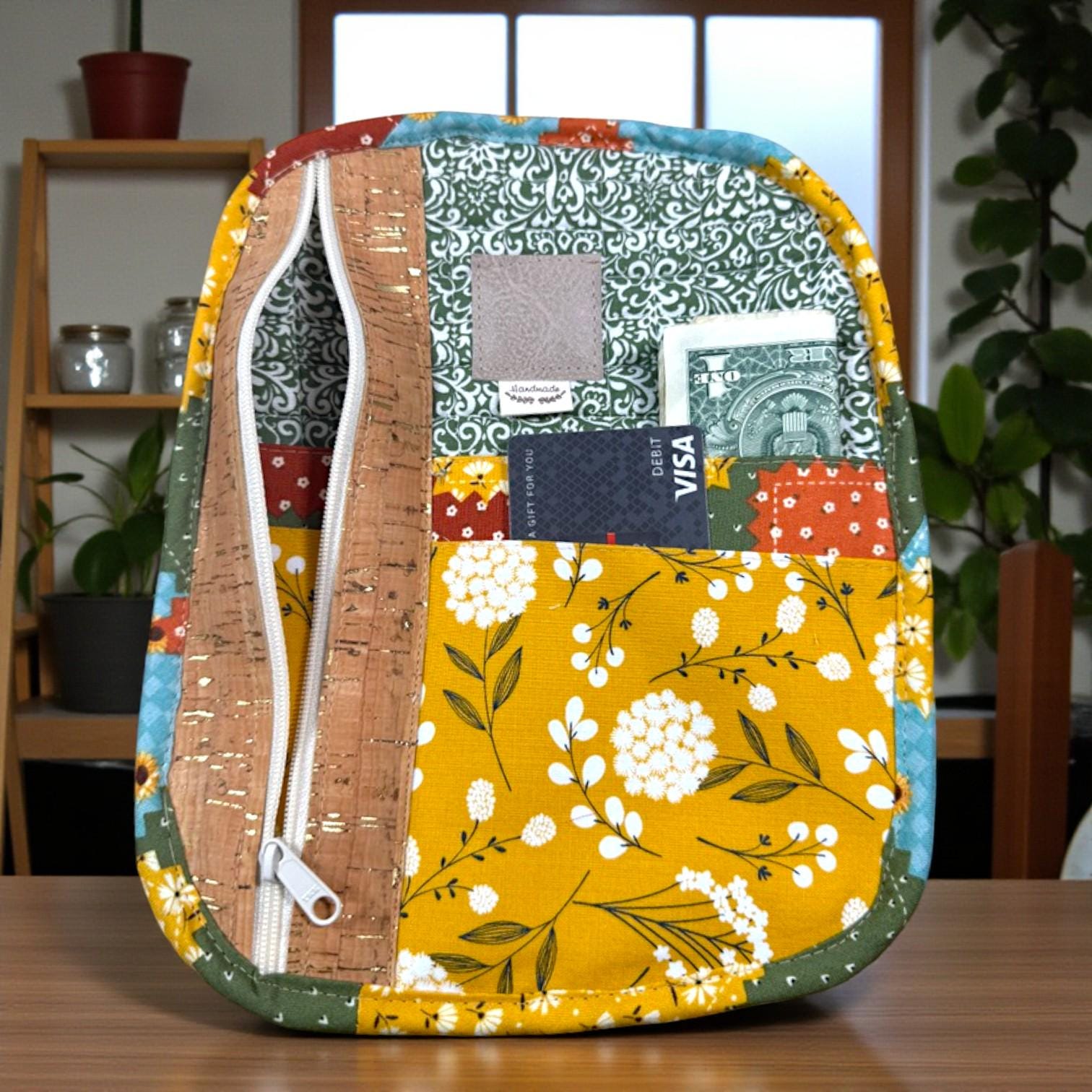 Quilted Patchwork Crossbody Bag – Evergreen Sunflower – Cottagecore Purse – Small Sling Bag – Handmade Gift for Her