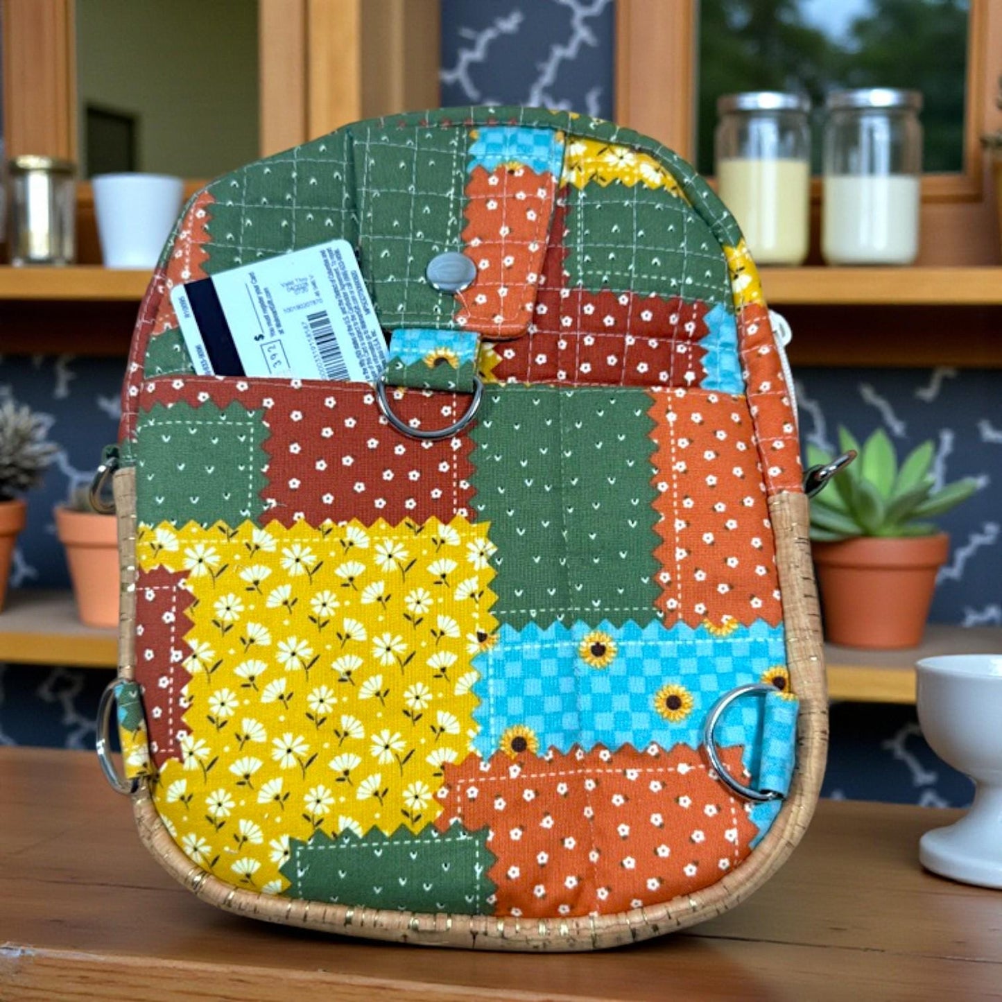 Quilted Patchwork Crossbody Bag – Evergreen Sunflower – Cottagecore Purse – Small Sling Bag – Handmade Gift for Her