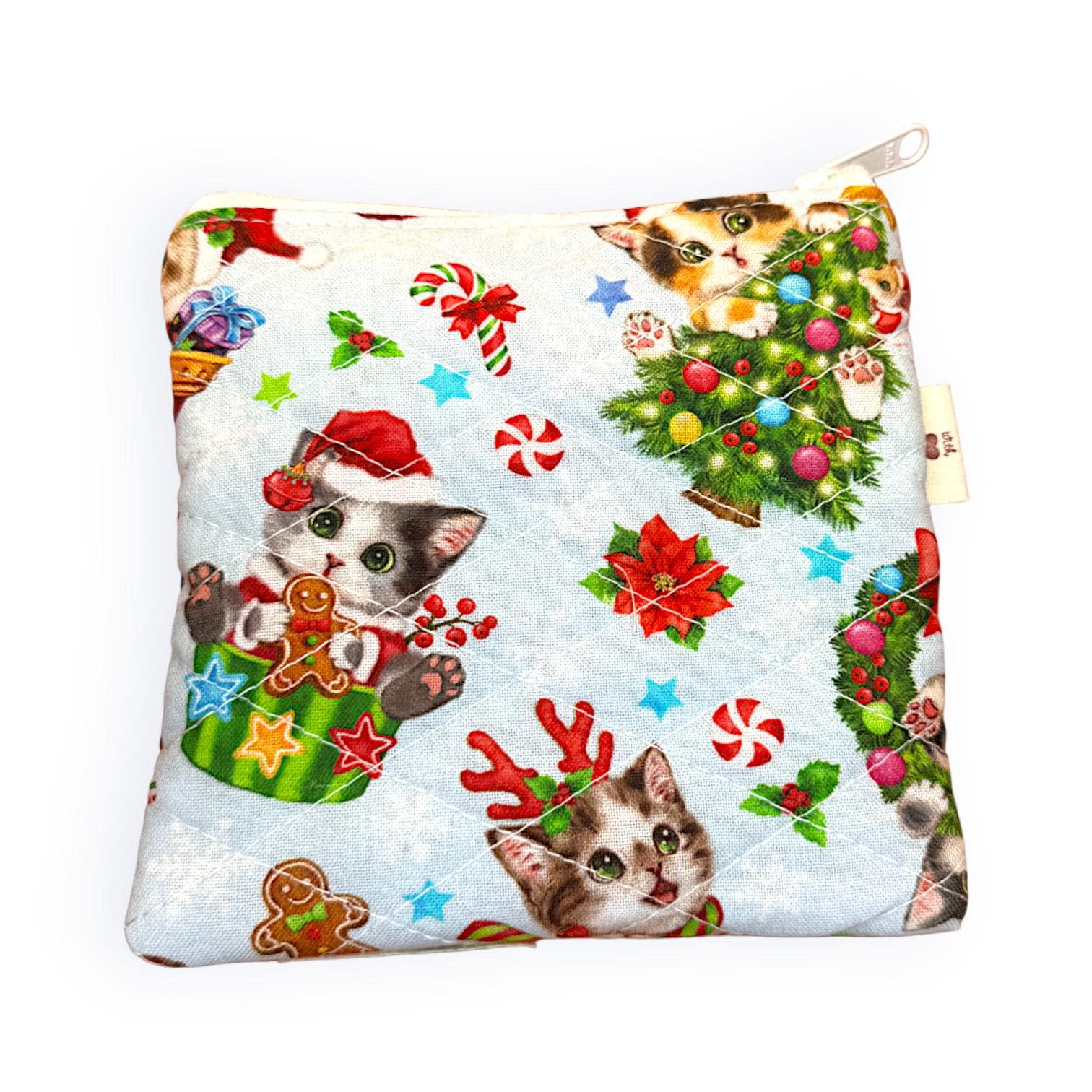 Peppermint Lane Christmas Patchwork Pouch – 5.5 x 5 Quilted Zipper Bag, Gingerbread Mini Wallet, Scrappy Limited Edition Stocking Stuffer