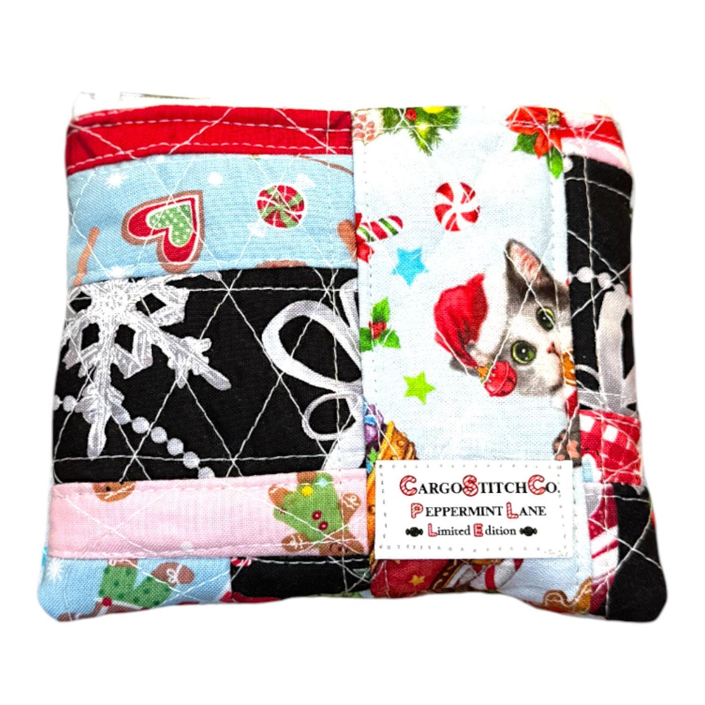 Mini Quilted Pouch Peppermint Lane Limited Edition Scrap Series 5x4 Small Coin Purse Handmade Gift Card Holder