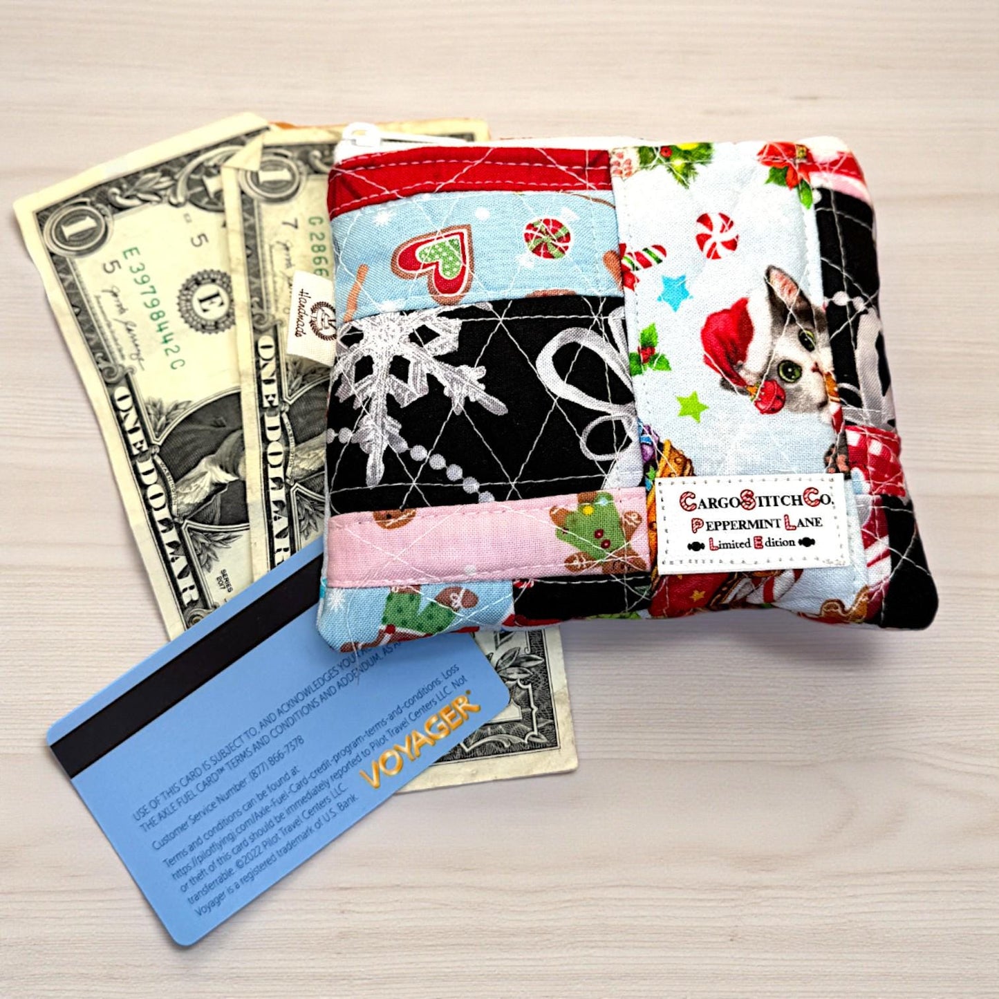 Mini Quilted Pouch Peppermint Lane Limited Edition Scrap Series 5x4 Small Coin Purse Handmade Gift Card Holder