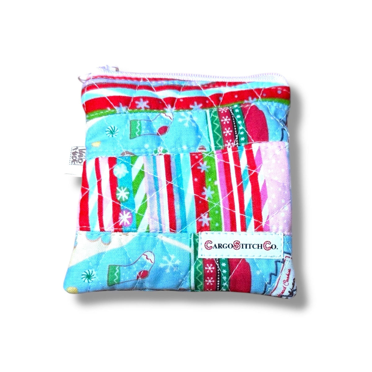 Christmas Mini Zipper Pouch, Quilted Coin Purse, Peppermint Lane Scrap Series, Small Holiday Gift, Stocking Stuffer