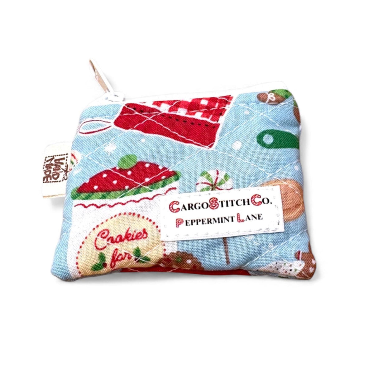 Mini Christmas Zipper Pouch, Quilted Stocking Stuffer, Gift Card Holder, Peppermint Lane Holiday Pouch