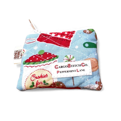 Mini Christmas Zipper Pouch, Quilted Stocking Stuffer, Gift Card Holder, Peppermint Lane Holiday Pouch