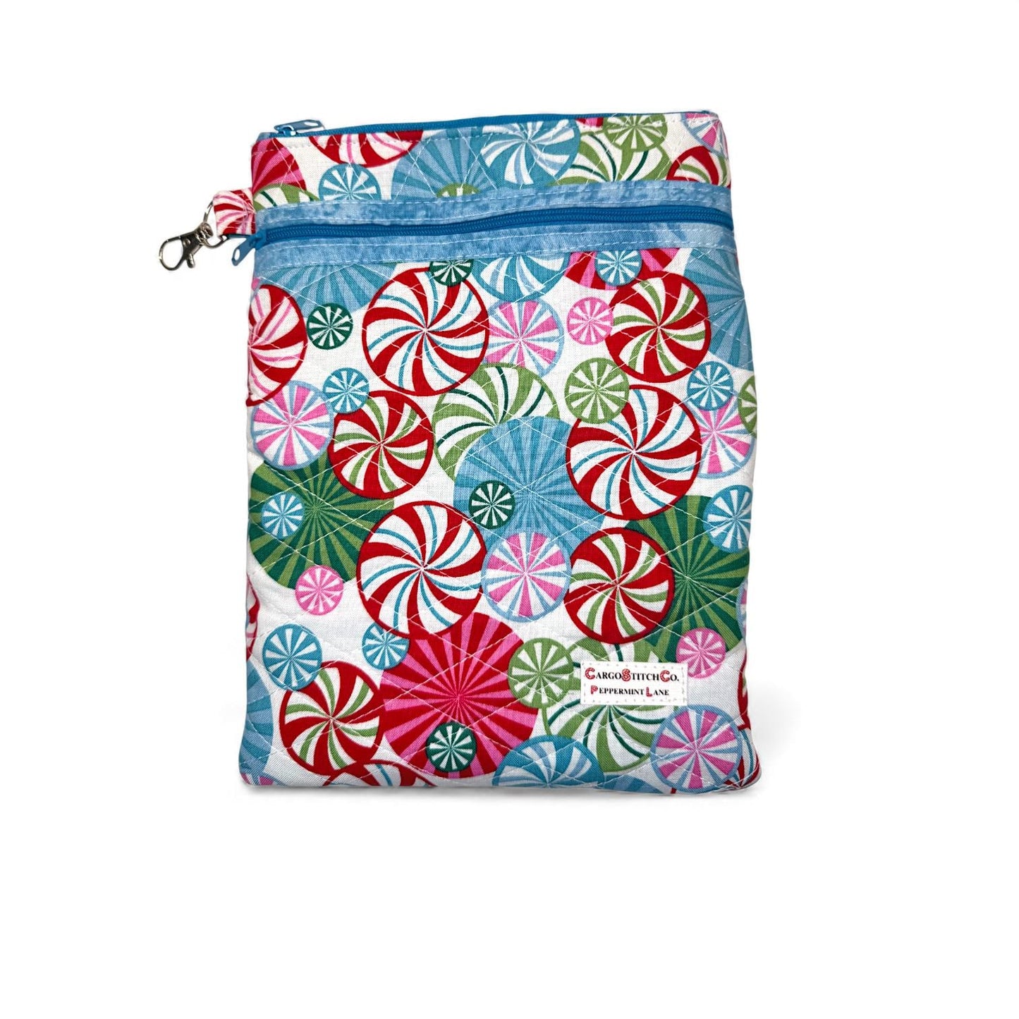 Quilted Kindle Sleeve 7×9.5 – Peppermint Lane Holiday E-Reader Cover – Padded Tablet Case with Zipper Pocket