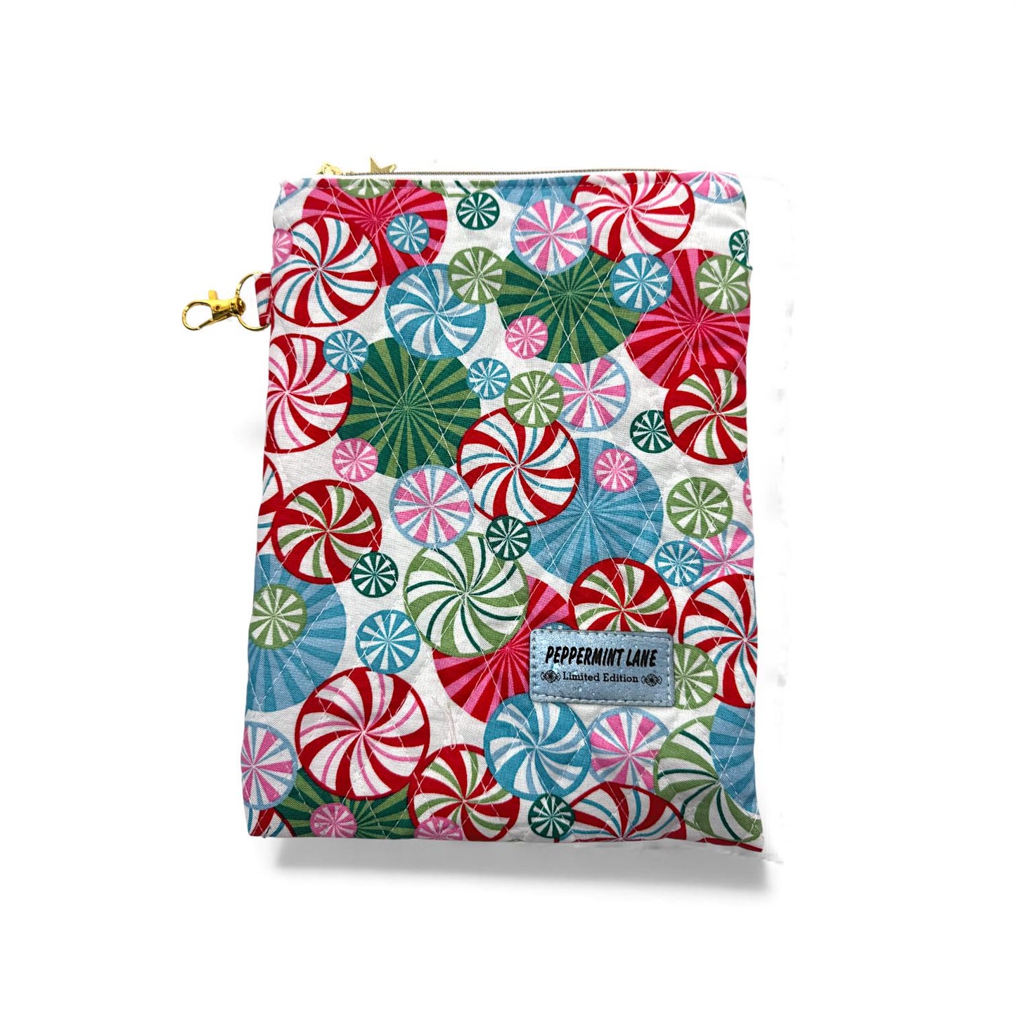 Quilted Kindle Sleeve 7×10 – Peppermint Lane Holiday – Padded Tablet Case & E-Reader Cover with Zipper Pocket