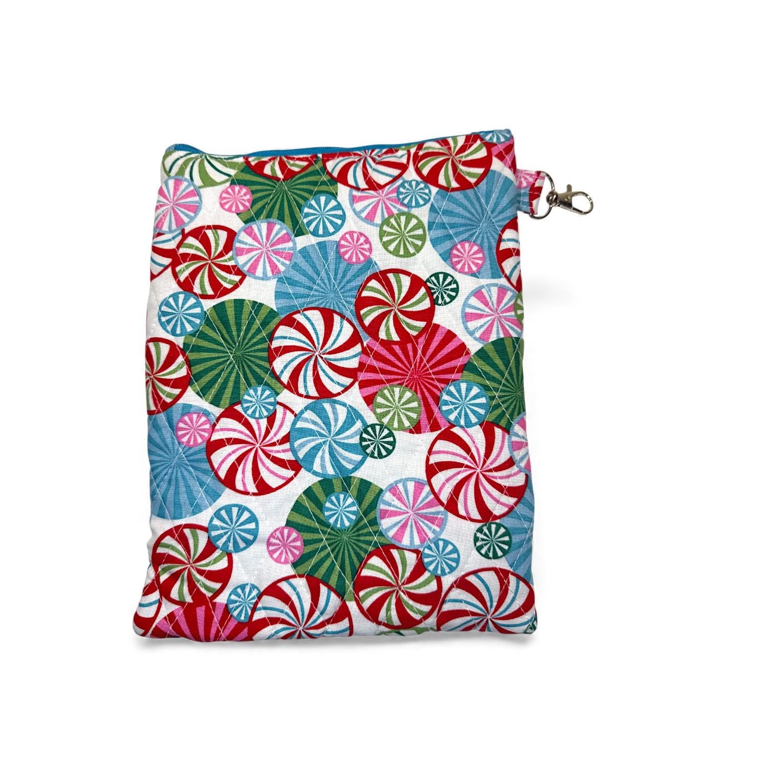 Quilted Kindle Sleeve 7×10 – Peppermint Lane Holiday – Padded Tablet Case & E-Reader Cover with Zipper Pocket