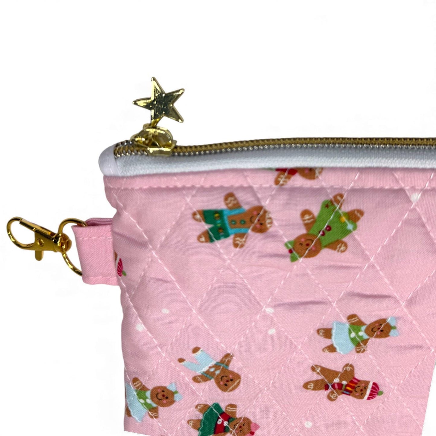 Pink Gingerbread Kindle Sleeve – 7x10 Quilted iPad Mini Case – Gold Zipper – Interior Pocket – Padded Tablet Cover