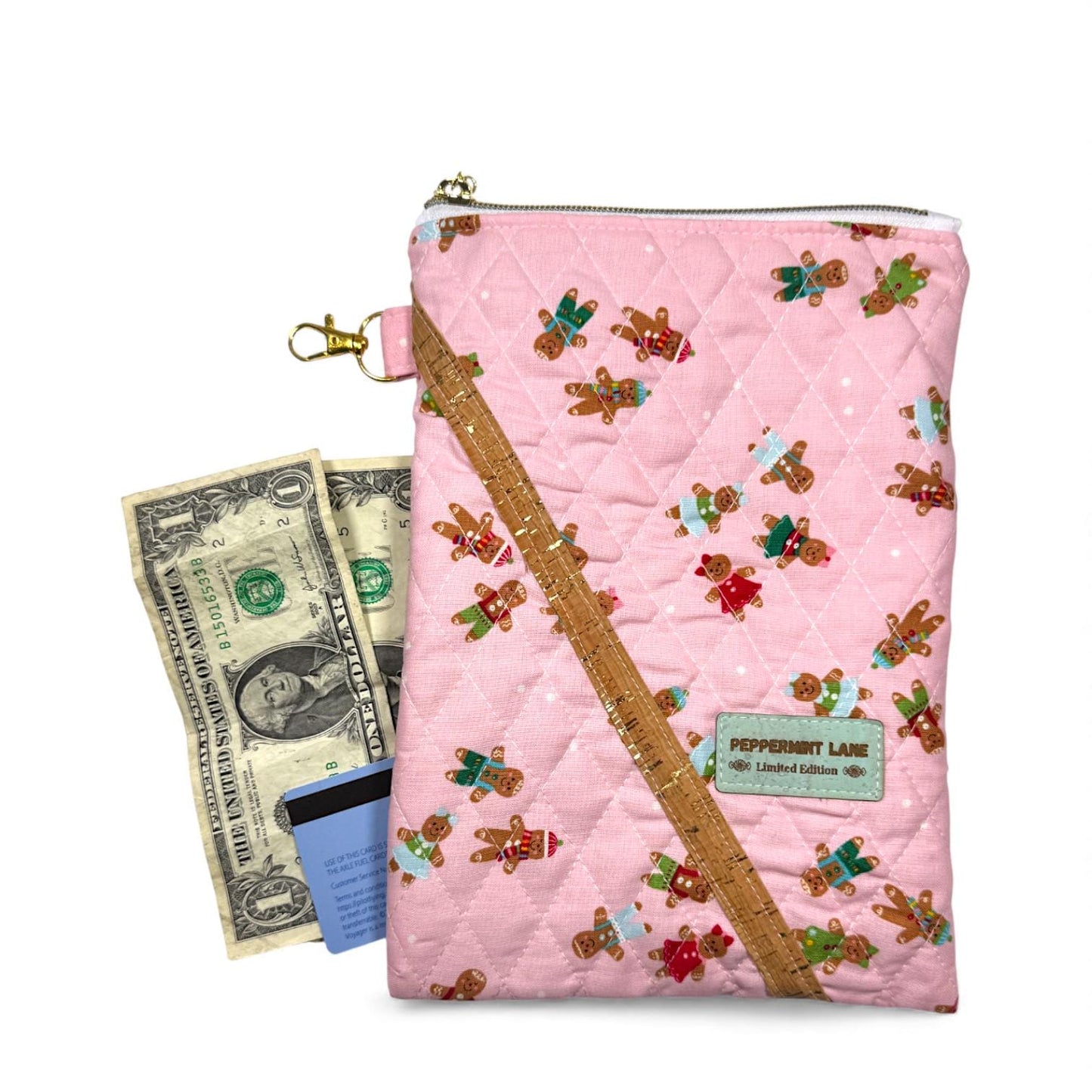 Pink Gingerbread Kindle Sleeve – 7x10 Quilted iPad Mini Case – Gold Zipper – Interior Pocket – Padded Tablet Cover