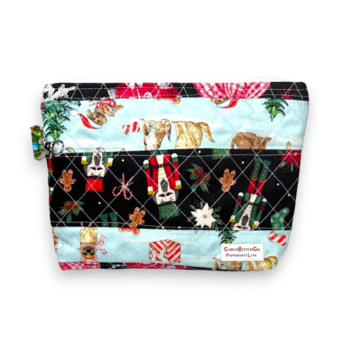 Peppermint Lane Quilted Christmas Pouch, Handmade Zipper Bag, Makeup Bag, Journal Supply Pouch, Limited Edition Holiday Gift