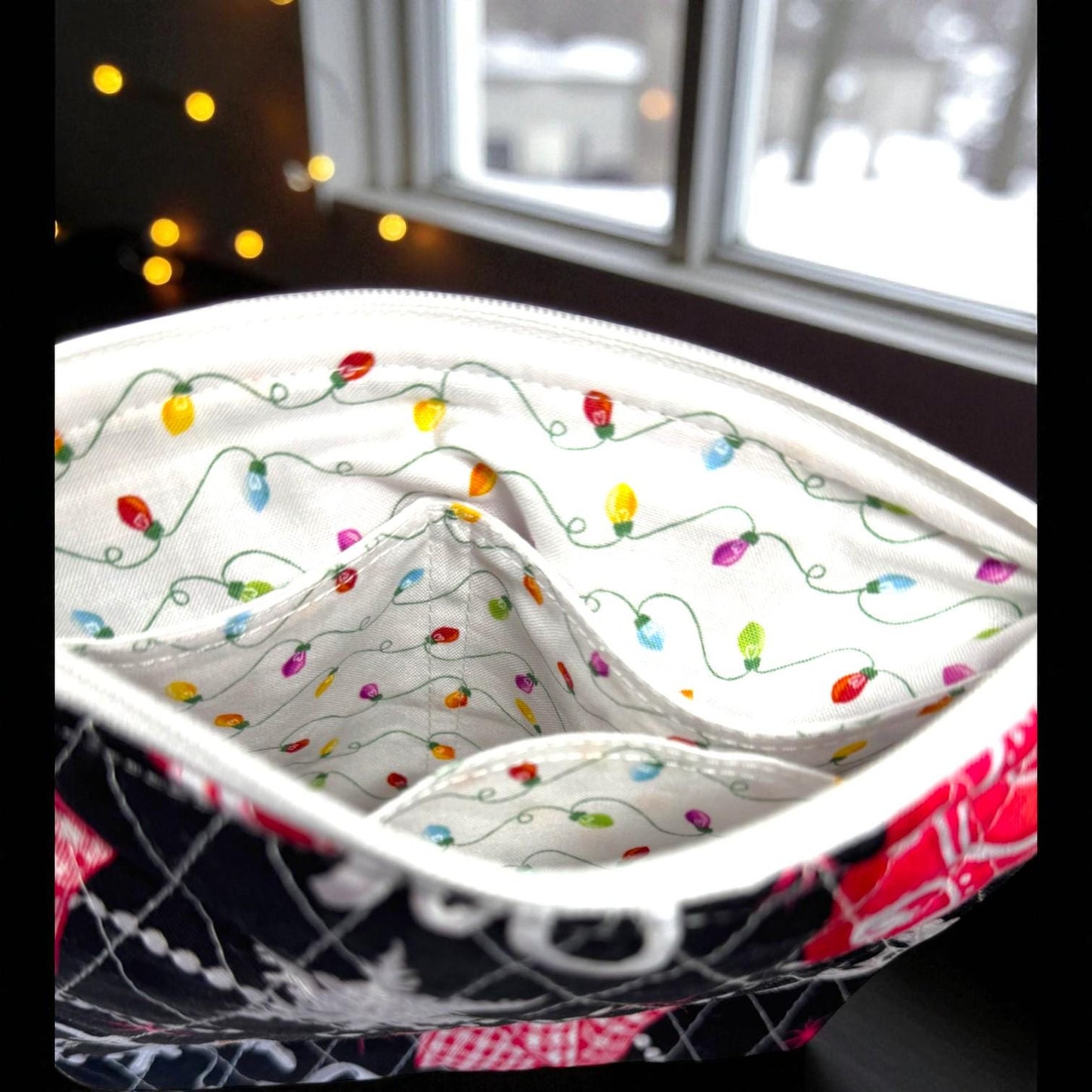 Quilted Holiday Organizer 8.5×6.5 – Peppermint Lane Limited Edition Pouch – 3 Interior Pockets, Stocking Stuffer – Christmas Gift for Her