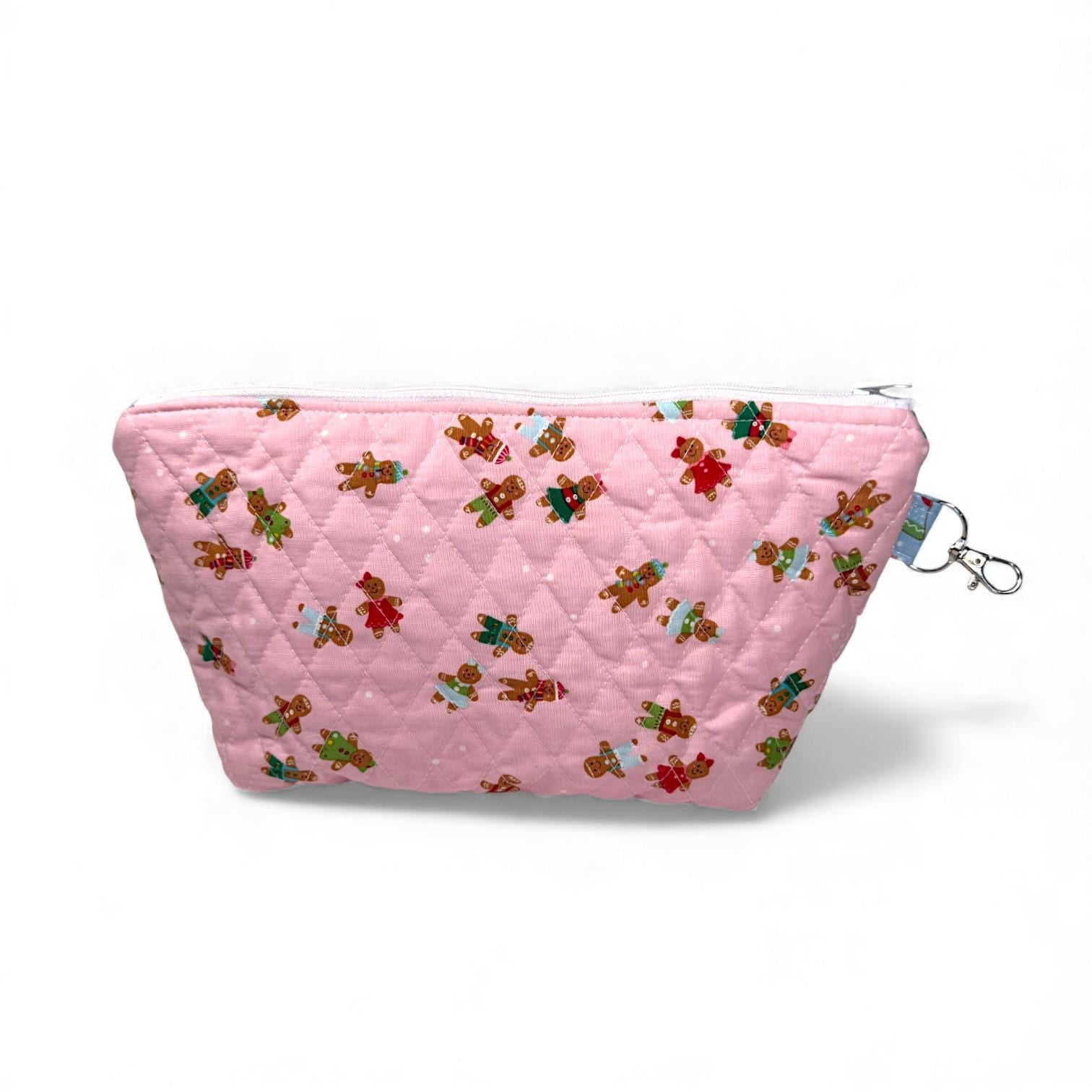 Quilted Pouch 8×6 – Peppermint Lane – Holiday Bag with Blue Lining, Slip Pocket & Swivel Hook – Limited Edition Gift