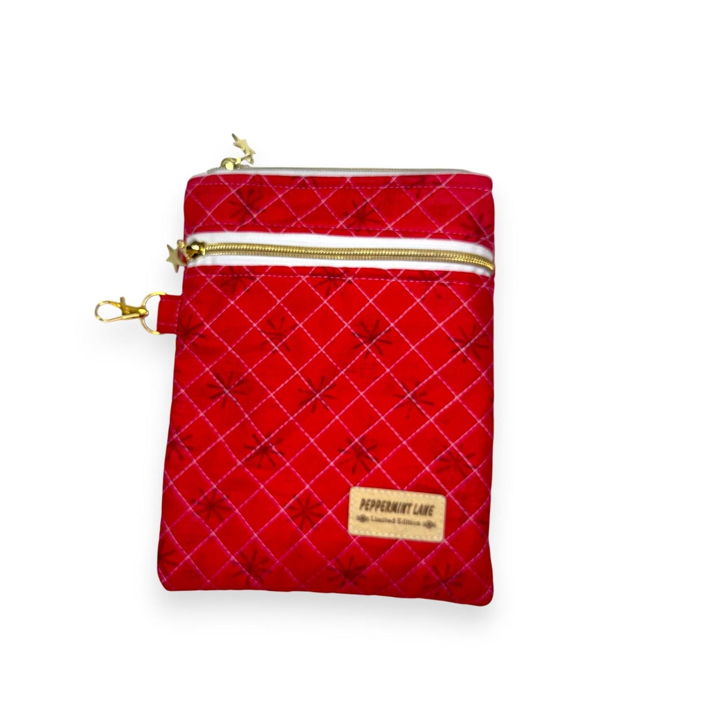 Quilted Kindle Sleeve 9.5×7 – Red Peppermint Lane – Limited Edition Holiday Case – Zipper Pocket + Slip Pocket – Tablet & Journal Pouch
