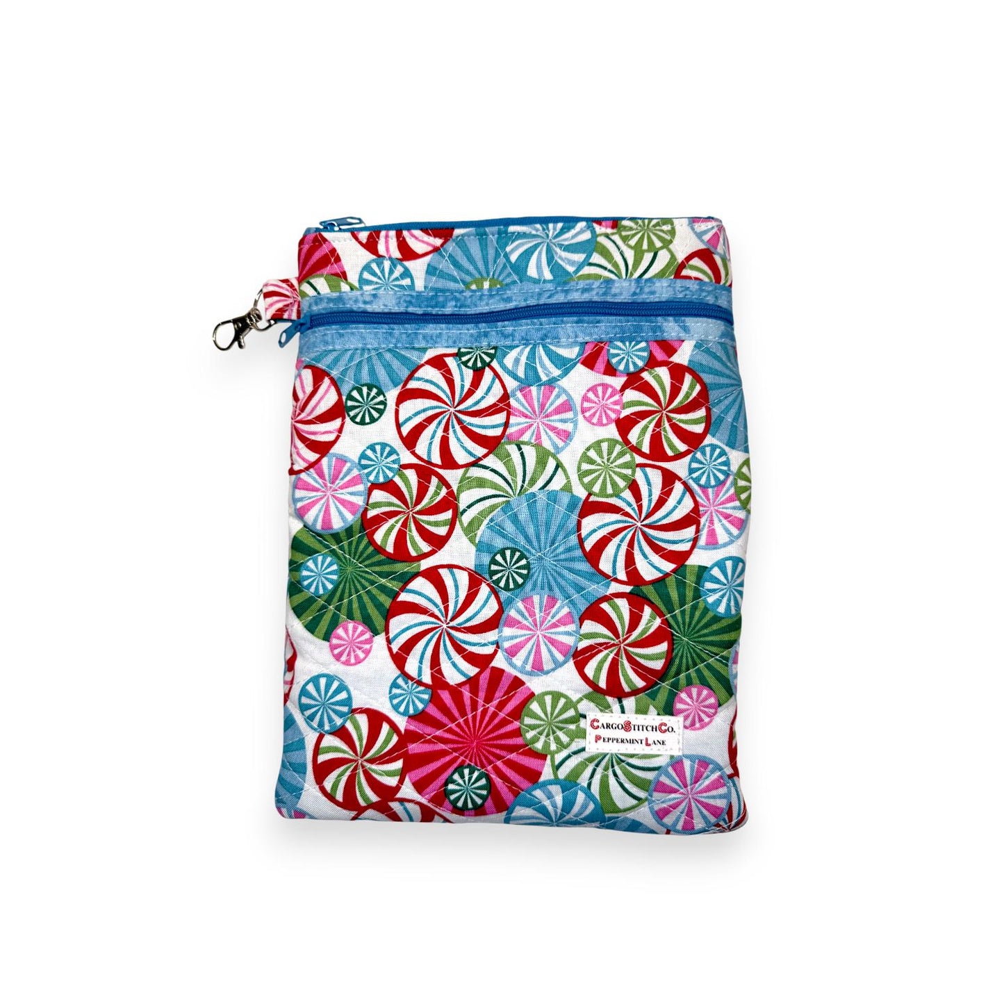 Quilted Kindle Sleeve 7×9.5 – Peppermint Lane Holiday E-Reader Cover – Padded Tablet Case with Zipper Pocket