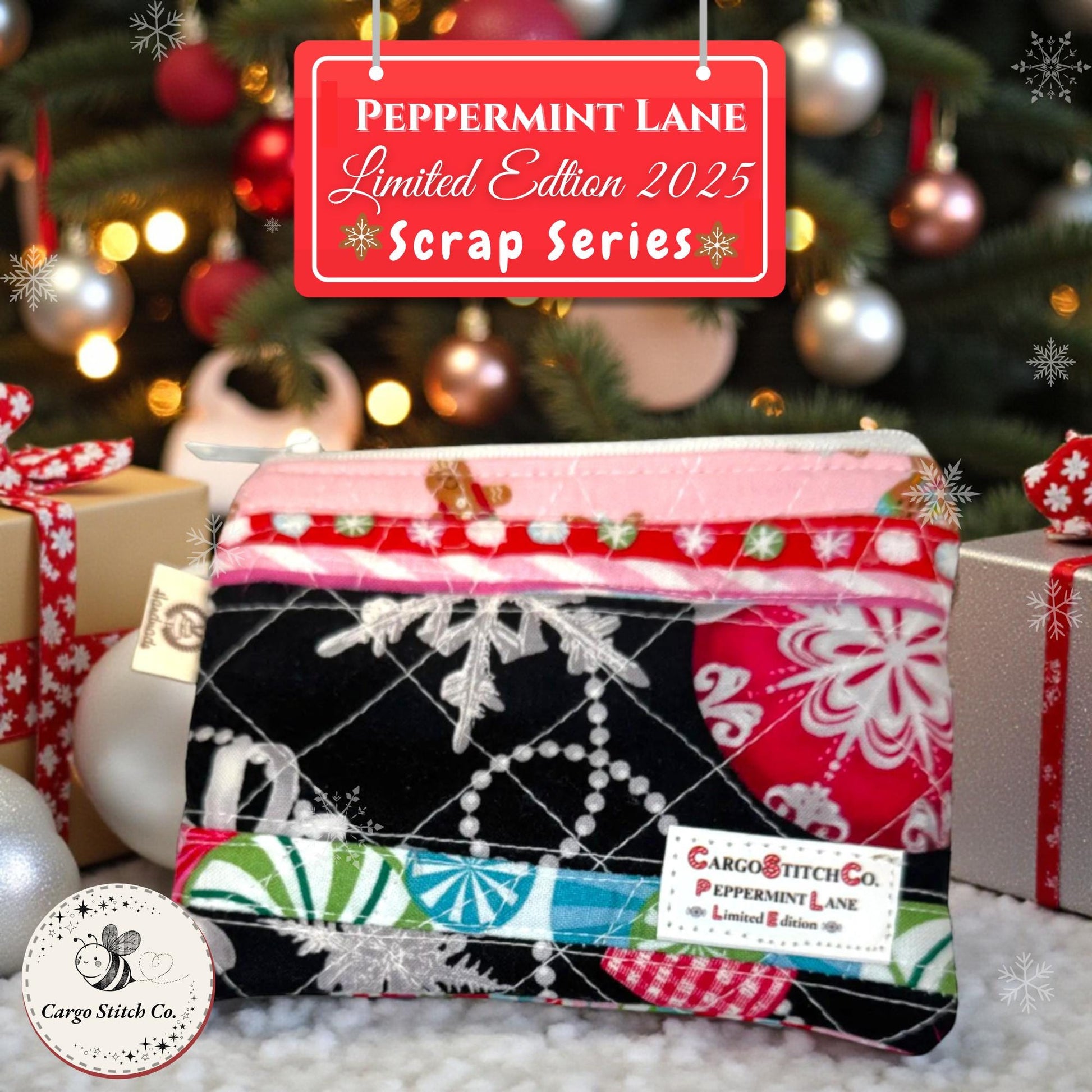 Mini Quilted Pouch – Peppermint Lane 5x4 Patchwork Holiday Coin Purse, Cash Wallet, Card Holder – Limited Edition