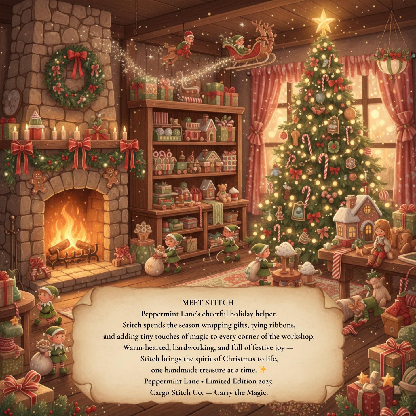 Stitch Quilted Zipper Bag • Peppermint Lane Cozy Bee Christmas Pouch • Handmade Gift • Small Holiday Bag • Stocking Stuffer