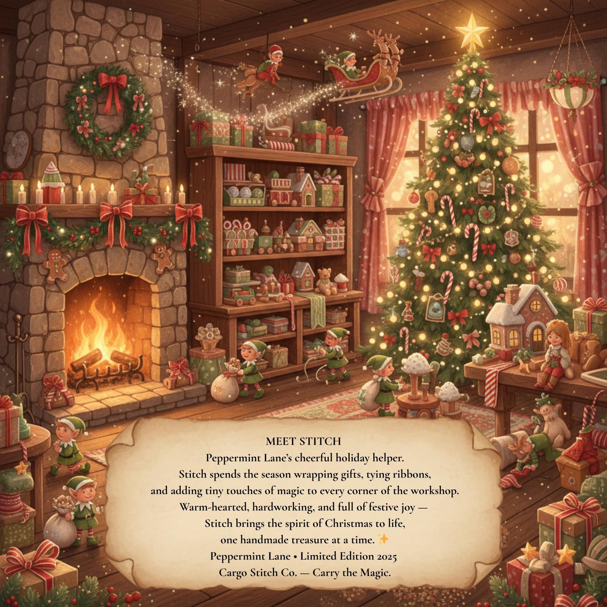 Stitch Quilted Zipper Bag • Peppermint Lane Cozy Bee Christmas Pouch • Handmade Gift • Small Holiday Bag • Stocking Stuffer