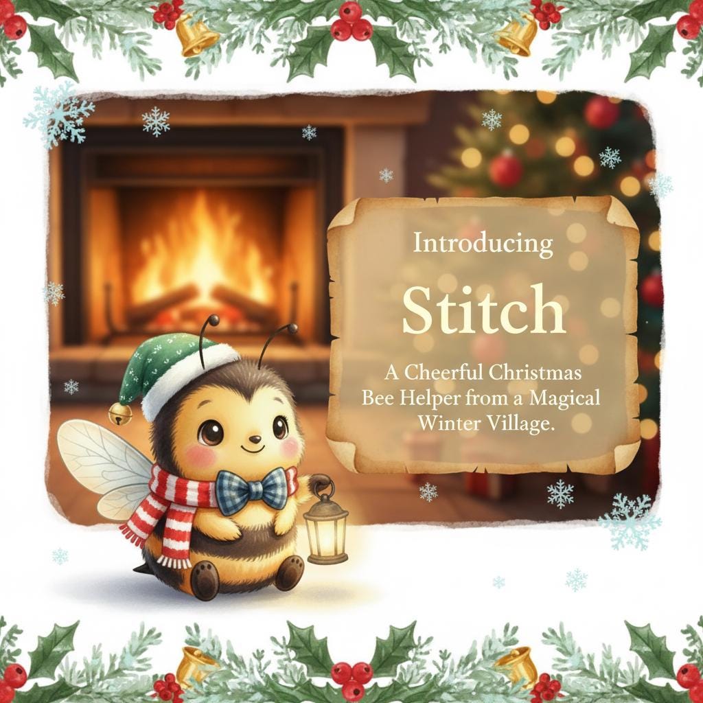 Stitch Quilted Zipper Bag • Peppermint Lane Cozy Bee Christmas Pouch • Handmade Gift • Small Holiday Bag • Stocking Stuffer