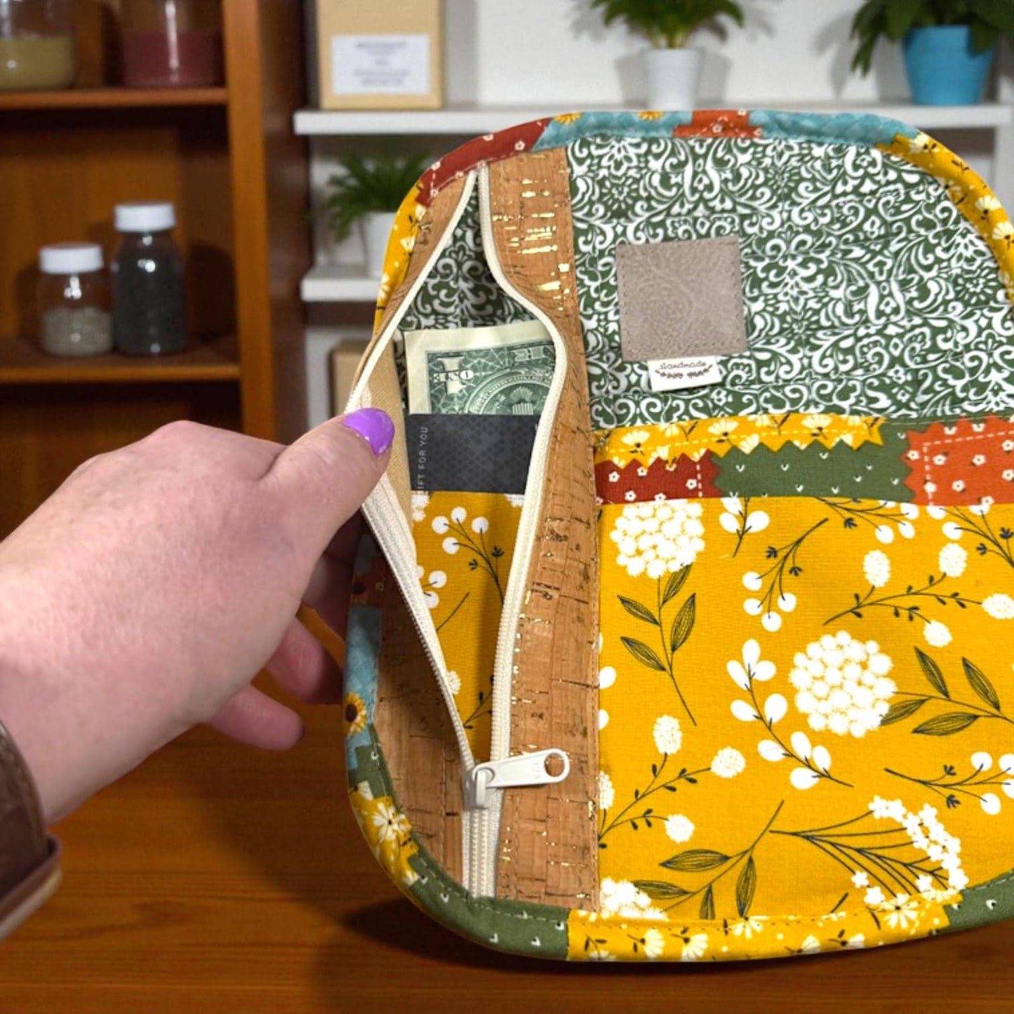 Quilted Patchwork Crossbody Bag – Evergreen Sunflower – Cottagecore Purse – Small Sling Bag – Handmade Gift for Her