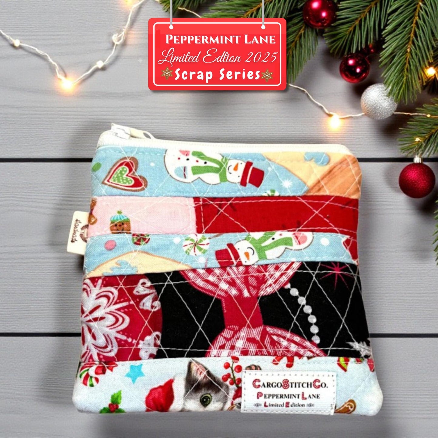 Mini Quilted Pouch Peppermint Lane Limited Edition Scrap Series 5x4 Small Coin Purse Handmade Gift