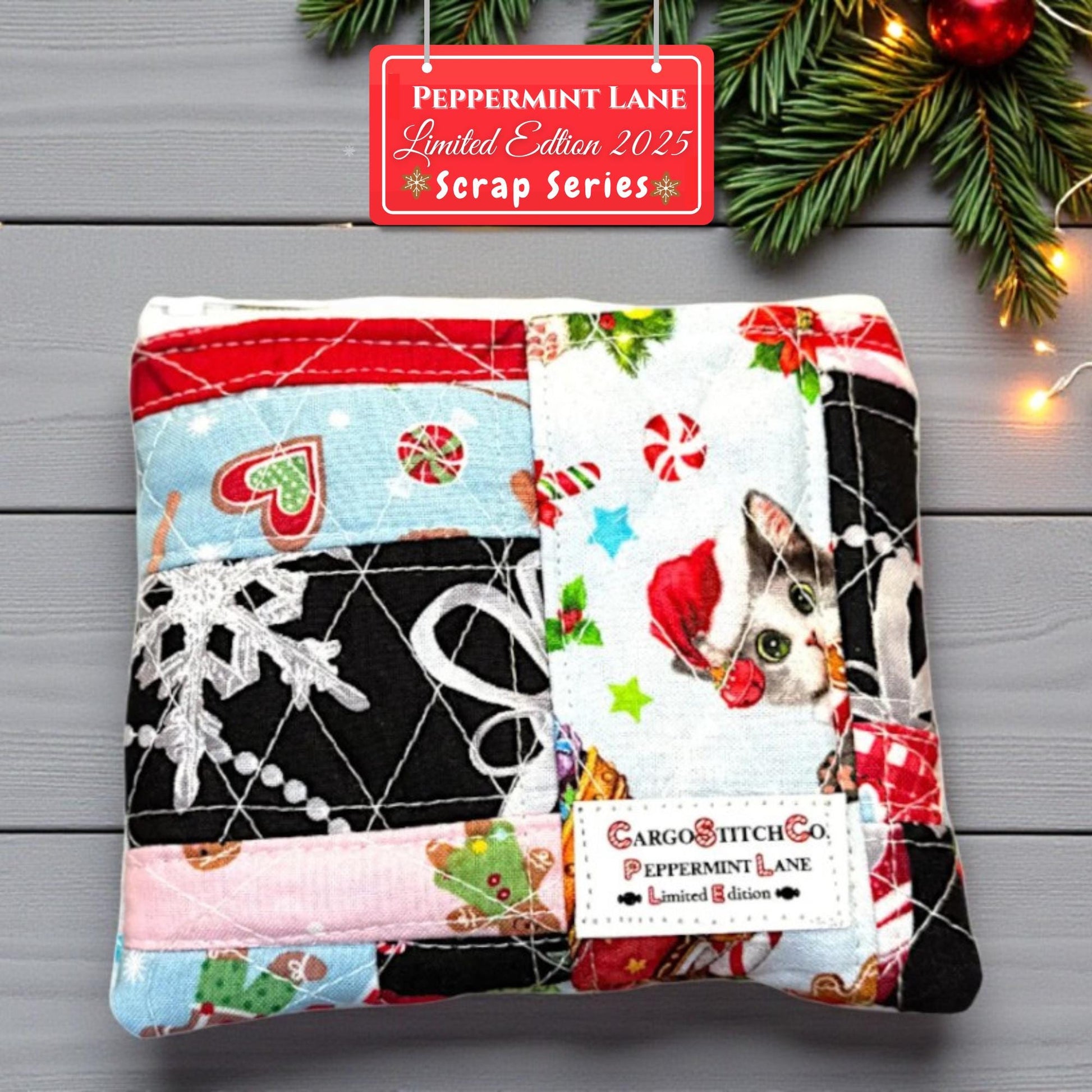 Mini Quilted Pouch Peppermint Lane Limited Edition Scrap Series 5x4 Small Coin Purse Handmade Gift Card Holder