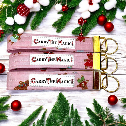 Christmas Key Fob Wristlet | Peppermint Lane Holiday Keychain | Handmade Fabric Wristlet | Stocking Stuffer Gift
