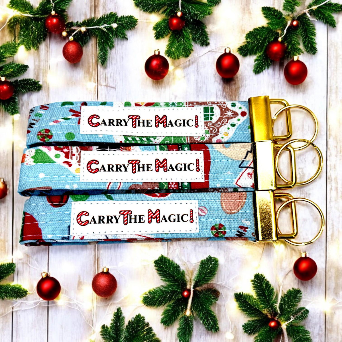 Christmas Key Fob Wristlet | Peppermint Lane Holiday Keychain | Handmade Fabric Wristlet | Stocking Stuffer Gift