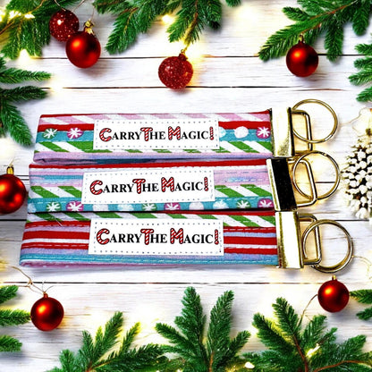 Christmas Key Fob Wristlet | Peppermint Lane Holiday Keychain | Handmade Fabric Wristlet | Stocking Stuffer Gift