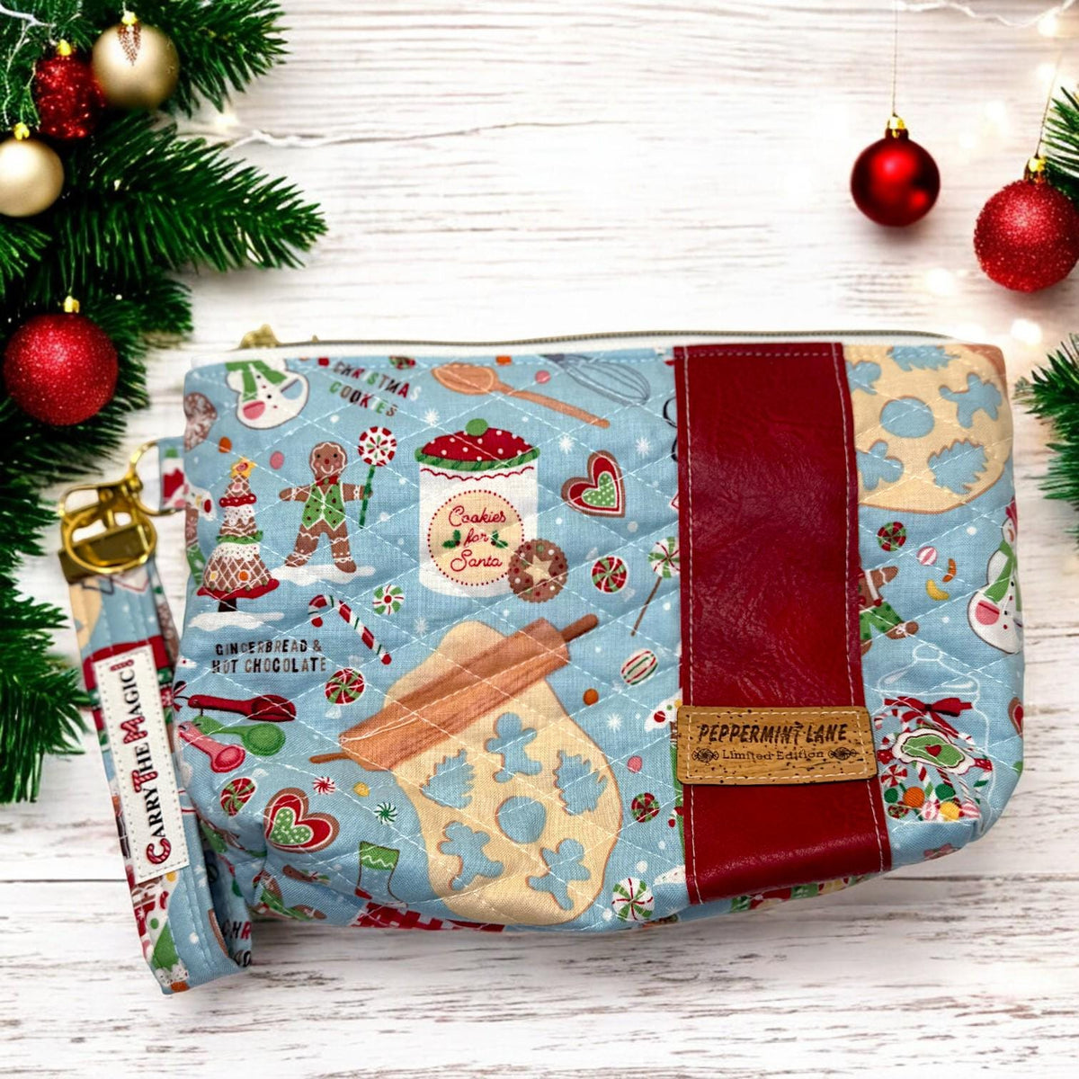 Christmas Key Fob Wristlet | Peppermint Lane Holiday Keychain | Handmade Fabric Wristlet | Stocking Stuffer Gift
