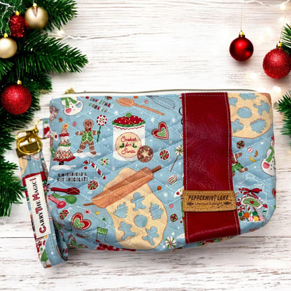 Christmas Key Fob Wristlet | Peppermint Lane Holiday Keychain | Handmade Fabric Wristlet | Stocking Stuffer Gift