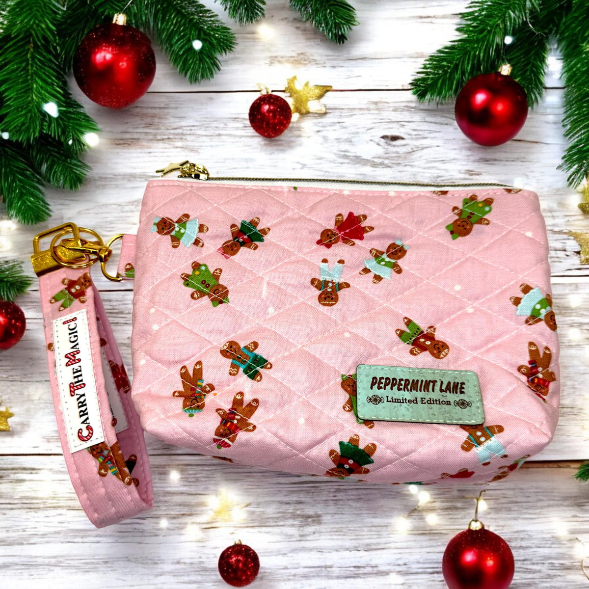 Christmas Key Fob Wristlet | Peppermint Lane Holiday Keychain | Handmade Fabric Wristlet | Stocking Stuffer Gift