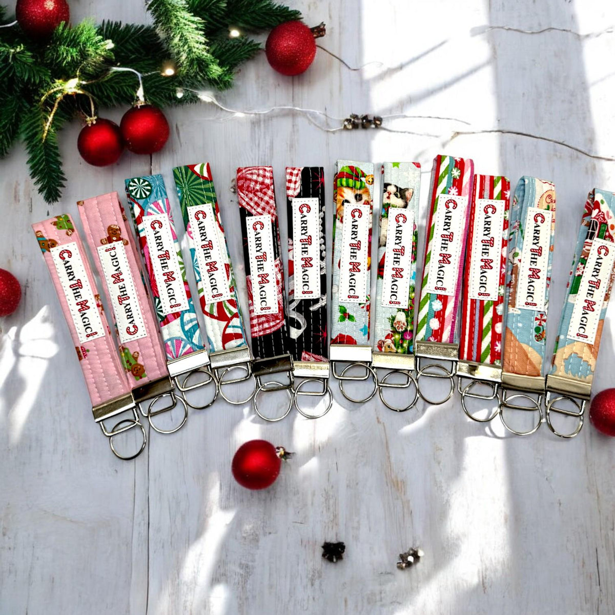 Christmas Key Fob Wristlet 6″ | Peppermint Lane Limited Edition | Handmade Holiday Keychain | Stocking Stuffer Gift