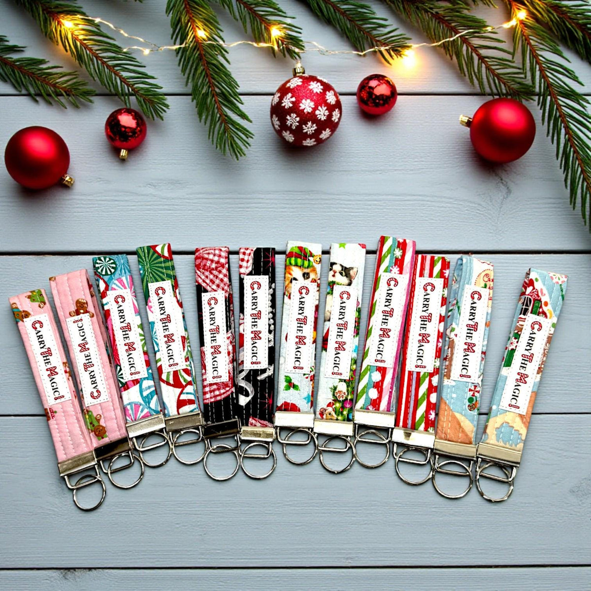 Christmas Key Fob Wristlet 6″ | Peppermint Lane Limited Edition | Handmade Holiday Keychain | Stocking Stuffer Gift