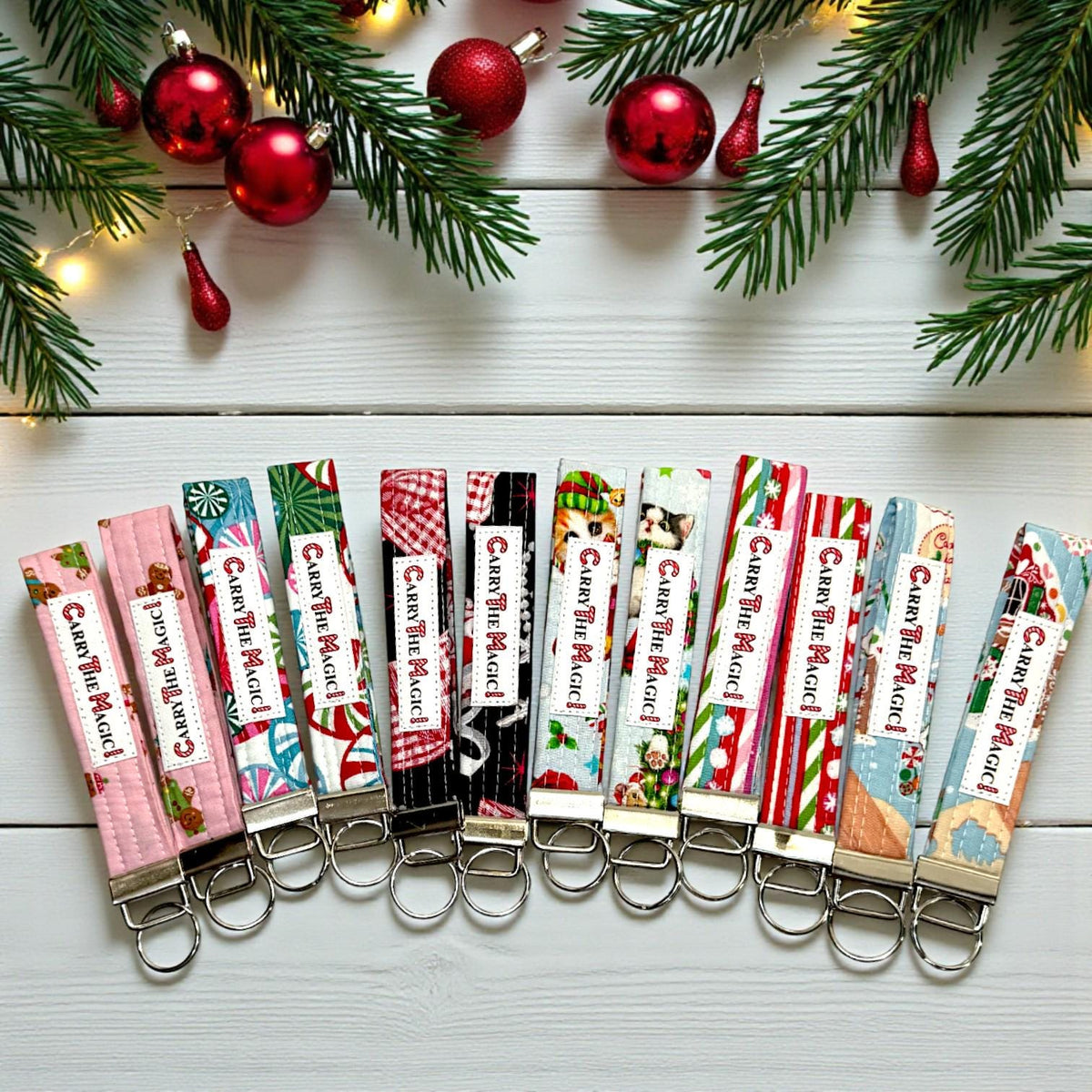 Christmas Key Fob Wristlet 6″ | Peppermint Lane Limited Edition | Handmade Holiday Keychain | Stocking Stuffer Gift