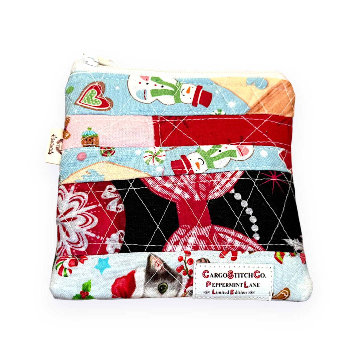 Mini Quilted Pouch Peppermint Lane Limited Edition Scrap Series 5x4 Small Coin Purse Handmade Gift