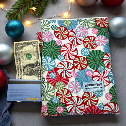 Christmas Kindle Sleeve, Quilted E-Reader Case, iPad Mini Sleeve, Peppermint Lane, Padded Tablet Case, Handmade Gift