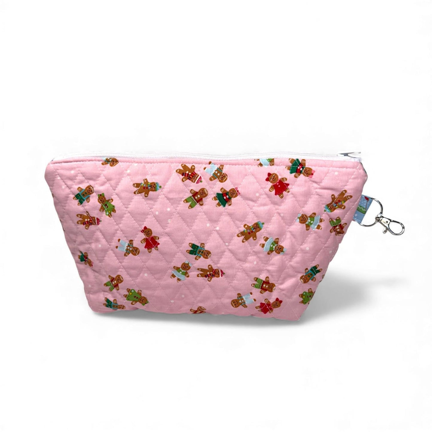 Large Quilted Patchwork Pouch 12×8 – Peppermint Lane – Holiday Bag with Inside Pocket & Swivel Hook – Knitting And Crochet Project Bag