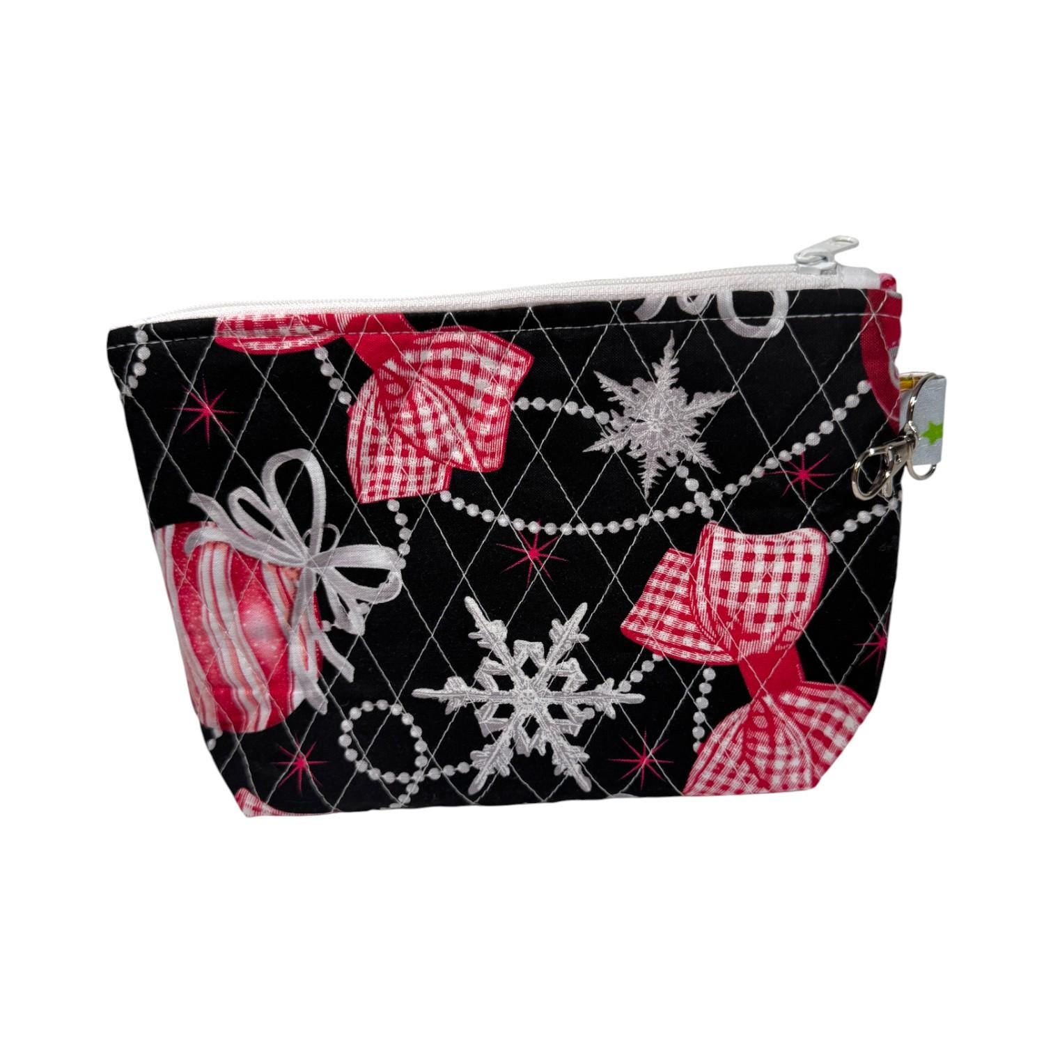 Quilted Makeup Pouch – 8x6 Zipper Bag with Pink Lining & Pocket – Holiday Organizer – Peppermint Lane Limited Edition